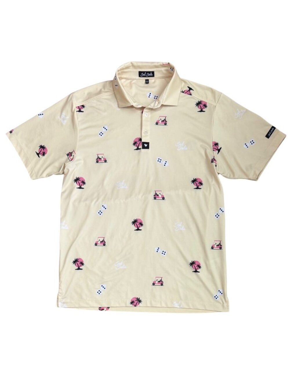 Bad Birdie Polo Size Large Cali Core Performance Golf Shirt Yellow Printed